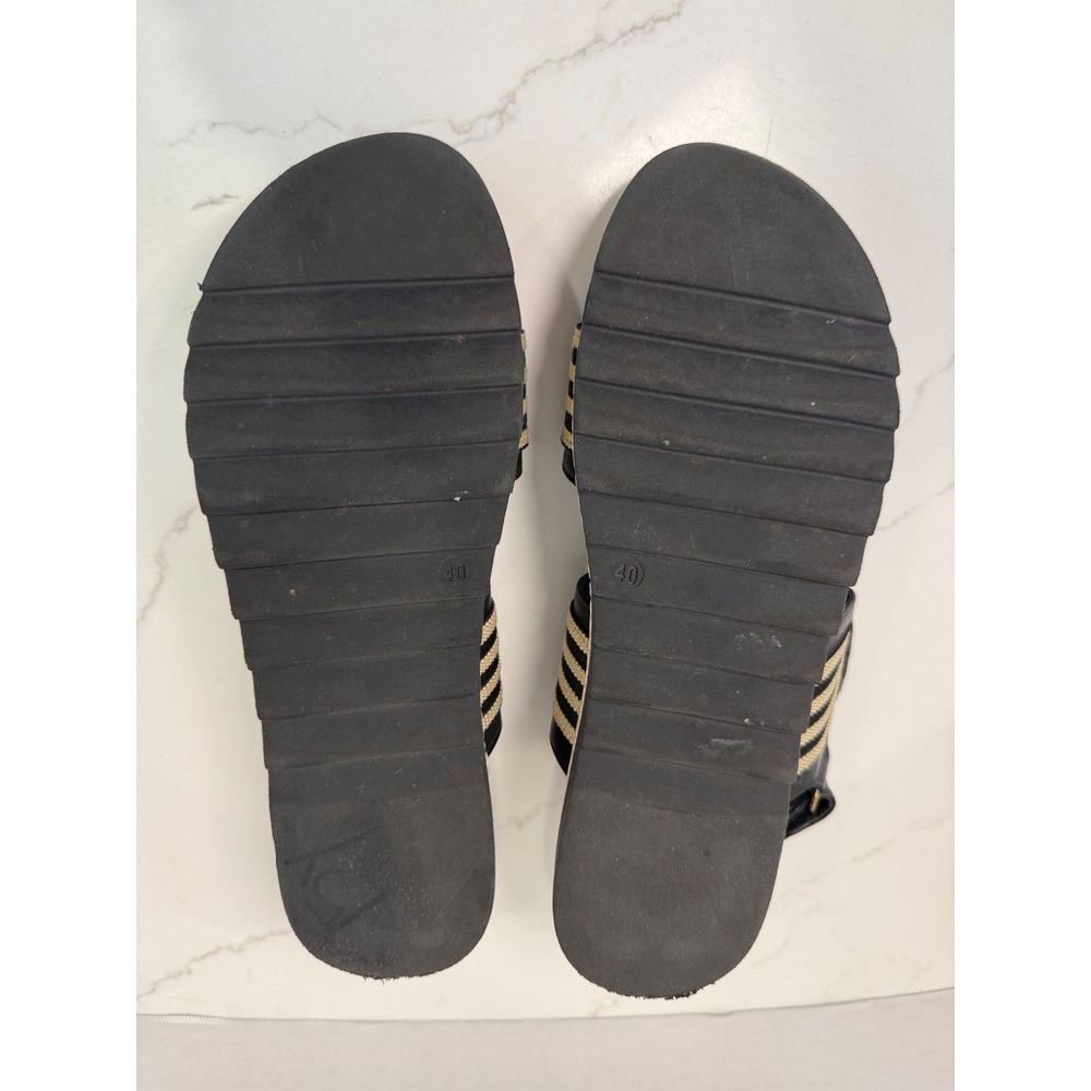 Daniella Lehavi Striped Platform Sandals Black Beige Leather Slingback Size 40 - Picture 6 of 7